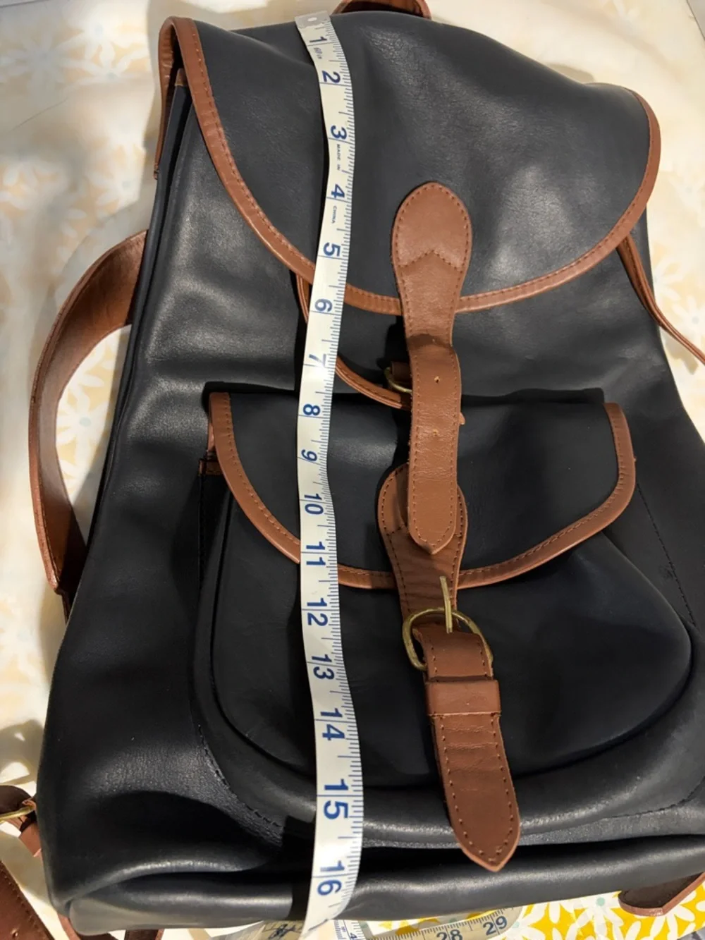 Men's Black and Brown Leather‎ Backpack